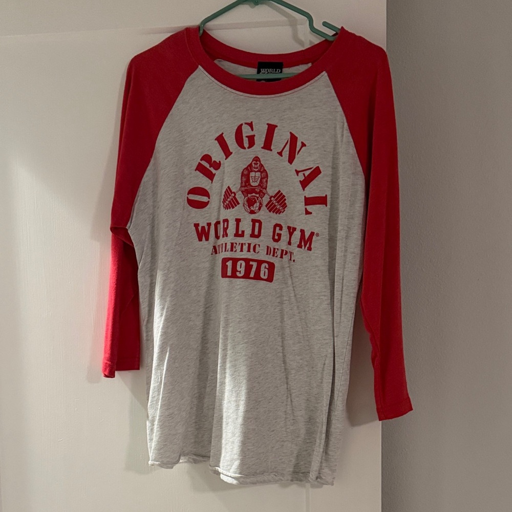 Red and Gray Raglan Sleeve Graphic Tee